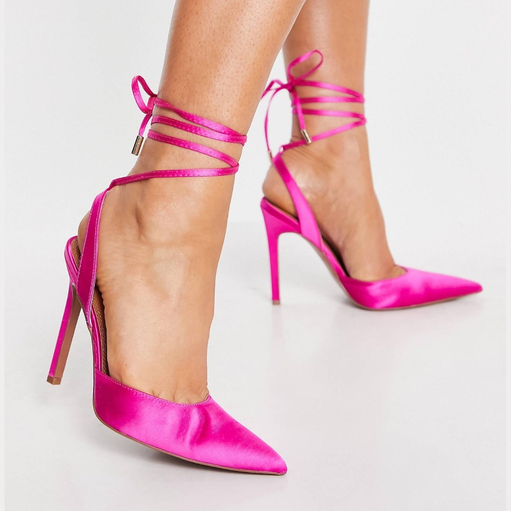 ASOS DESIGN Pink Satin Tie Heels (US 8)